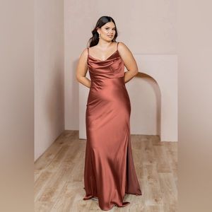 Revelry size 24 Skye satin dress in “Cinnamon rose - 708”.